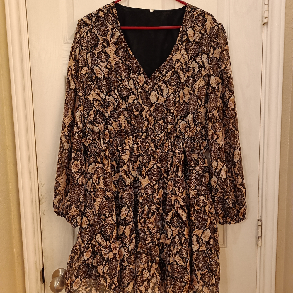 Elegant Brown Snake Print Dress